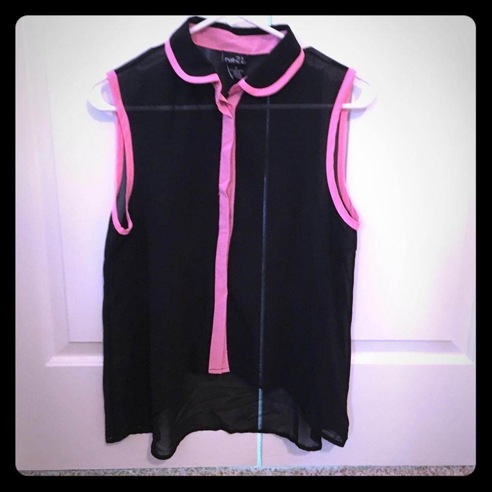 Rue21 Sheer Sleeveless Collard Pink Piping blouse